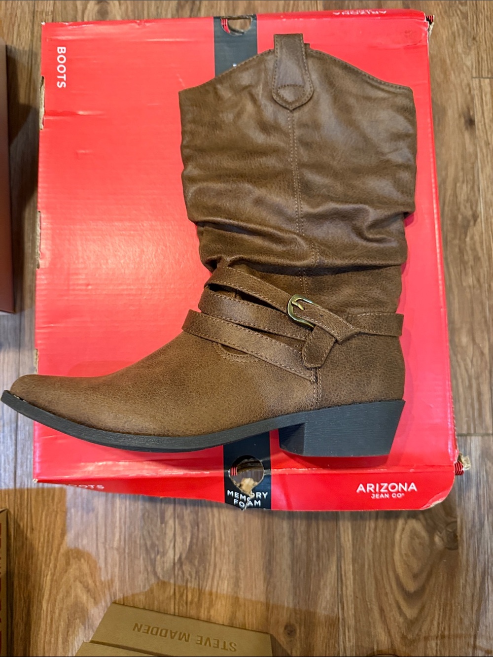 Arizona Jean Company Brown Slouchy Mid-Calf Boot with Wrap Strap